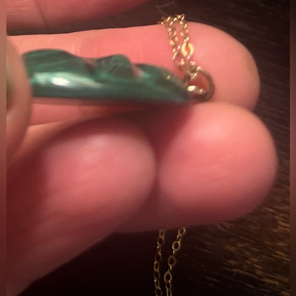 Malachite on 12K Gold or GF Chain - Very Old Carved Beautiful Pendant Necklace - Picture 9 of 9